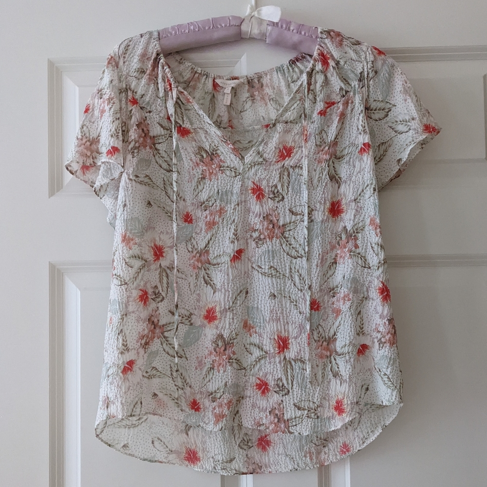 Rebecca Taylor top sheer crinkle lightweight 8 silk blend floral Kamea